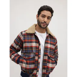 The Roadster Life Co. Gingham Checked Spread Collar Bomber Jacket-picture-15