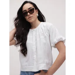 The Roadster Life Co. Lace Inserts Puff Sleeve Pure Cotton Top-picture-16