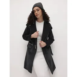 The Roadster Life Co. Notched Lapel Knee Length Overcoat with Attached Snap Button Belt-picture-29