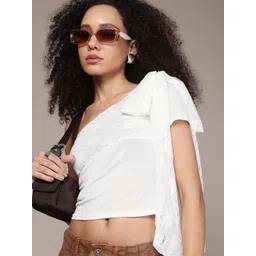 The Roadster Life Co. One Shoulder Bow Tie-Up Detail Lace Crop Top-picture-15