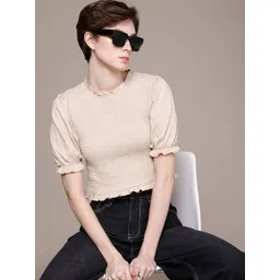 The Roadster Life Co. Puff Sleeve Smocked Ruffled Crop Top-picture-18