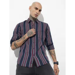 The Roadster Life Co. Pure Cotton Self Design Striped Casual Shirt-picture-28