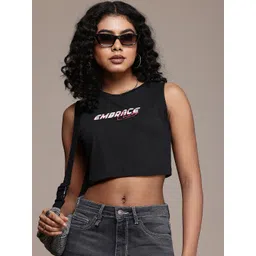 The Roadster Life Co. Pure Cotton Typography Printed Sleeveless Crop T-shirt-picture-21