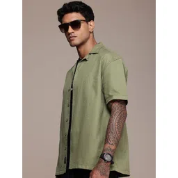 The Roadster Life Co. Relaxed Fit Textured Cuban Collar Pure Cotton Casual Shirt-picture-41