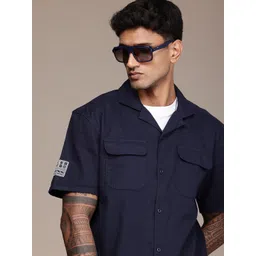 The Roadster Life Co. Relaxed Fit Textured Cuban Collar Pure Cotton Casual Shirt-picture-13