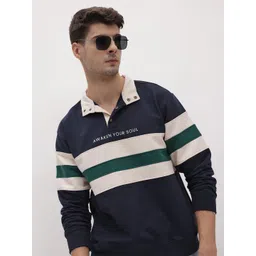 The Roadster Life Co. Self Striped Mock Collar Pullover with Snap Button Detail image 1