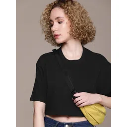 The Roadster Life Co. Solid Drop-Shoulder Sleeves Boxy Crop T-shirt-picture-41