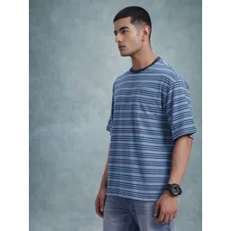 The Roadster Life Co. Striped Drop-Shoulder Sleeves Relaxed Fit T-shirt image 2