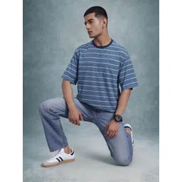 The Roadster Life Co. Striped Drop-Shoulder Sleeves Relaxed Fit T-shirt image 4