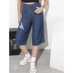 The Roadster Life Co. Women High-Rise Pure Cotton Denim Bermuda Shorts-picture-21