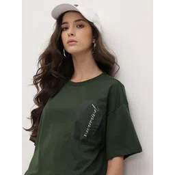 The Roadster Life Co. Women Oversized Drop-Shoulder Sleeves T-shirt with Pocket Detail-picture-24