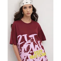 The Roadster Life Co. Women Typography Printed Drop-Shoulder Sleeves Oversized T-shirt-picture-25