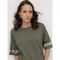 The Roadster Life Co. Women Typography Printed Drop-Shoulder Sleeves T-shirt-picture-41