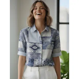 The Roadster Lifestyle Co Abstract Printed Shirt Style Top-image-37