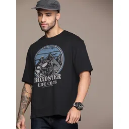The Roadster Lifestyle Co. Brand Logo Printed Drop-Shoulder Sleeves Pure Cotton T-shirt-picture-24