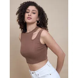 The Roadster Lifestyle Co. Brown Sleeveless Cropped Top-picture-12
