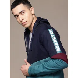 The Roadster Lifestyle Co. Colourblocked Hooded Sweatshirt with Brand Logo Print Detail-picture-13