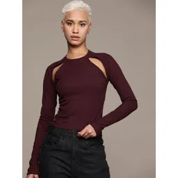 The Roadster Lifestyle Co. Cut Out Detailed Raglan Sleeves Knitted Ribbed Top-picture-35