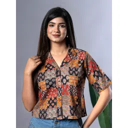 The Roadster Lifestyle Co Ethnic Printed Cuban Collar Pure Cotton Shirt Style Top-picture-25