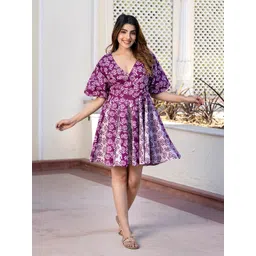 The Roadster Lifestyle Co. Floral Print Puff Sleeves Pure Cotton Fit & Flare Dress-picture-27