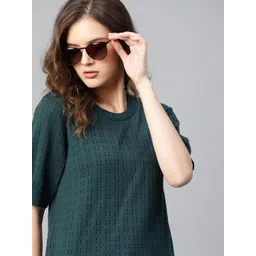 The Roadster Lifestyle Co Green Crochet Cotton Regular Top-picture-18