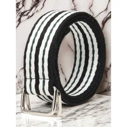 The Roadster Lifestyle Co. Men Black & White Striped D-Ring Buckle Belt-picture-38