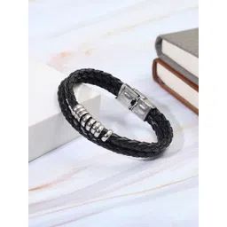 The Roadster Lifestyle Co. Men Black Leather Band Wraparound Bracelet-picture-15