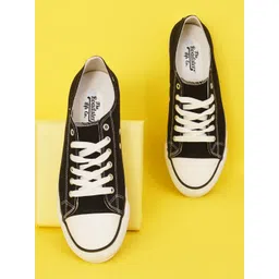 The Roadster Lifestyle Co. Men Black Textured Comfort Insole Canvas Lace-Up Sneakers-picture-25