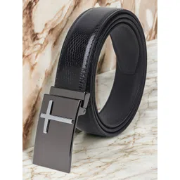 The Roadster Lifestyle Co. Men Black Textured Hook Buckle Belt-picture-41