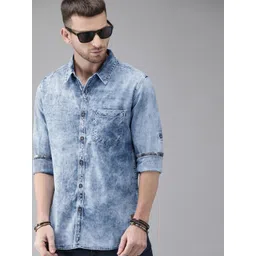 The Roadster Lifestyle Co Men Blue Regular Fit Solid Casual Sustainable Denim Shirt-picture-40