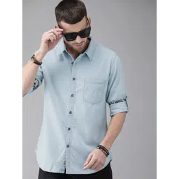 The Roadster Lifestyle Co Men Blue Regular Fit Solid Sustainable Casual Denim Shirt-picture-39