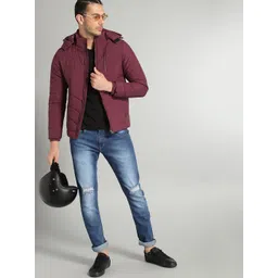 The Roadster Lifestyle Co Men Burgundy Solid Puffer Jacket-picture-39