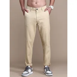 The Roadster Lifestyle Co. Men Khaki Relaxed Slim Fit Mid-Rise Easy Wash Chinos Trousers-picture-32