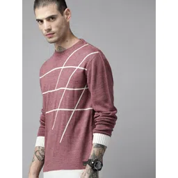 The Roadster Lifestyle Co. Men Mauve & White Striped Pullover-picture-18