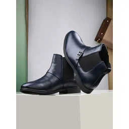 The Roadster Lifestyle Co. Men Navy Blue Mid Top Block-Heel Chelsea Boots With Buckle-picture-27