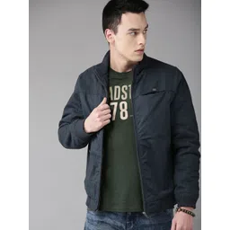 The Roadster Lifestyle Co Men Navy Blue Solid Bomber Jacket-picture-13