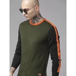 The Roadster Lifestyle Co. Men Olive Green Solid Acrylic Pullover-picture-34