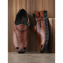 The Roadster Lifestyle Co. Men Tan Brown Textured Shoe-Style Sandals With Velcro Closure-picture-20