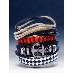 The Roadster Lifestyle Co. Men's Braided Pu Leather Street Sea Anchor Bracelet-picture-29