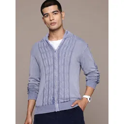 The Roadster Lifestyle Co. Mock Collar Cable Knit Front-Open Cardigan-picture-40