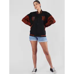 The Roadster Lifestyle Co Oversized Fit Winter Wear Varsity Jacket With Ribbed Cuffs image 2