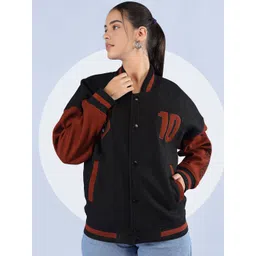 The Roadster Lifestyle Co Oversized Fit Winter Wear Varsity Jacket With Ribbed Cuffs image 1