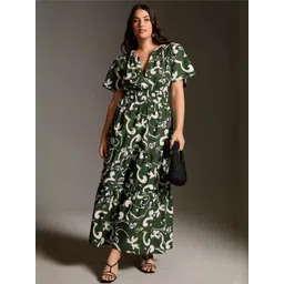 The Roadster Lifestyle Co. Printed Flared Sleeve Smocked Tiered Fit & Flare Maxi Dress-picture-31