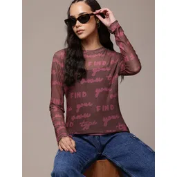 The Roadster Lifestyle Co. Printed Sheer Lettuce Hem Top-picture-36