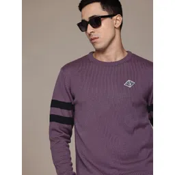 The Roadster Lifestyle Co. Pure Acrylic Striped Sleeves Pullover-picture-33