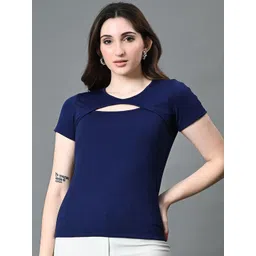 The Roadster Lifestyle Co Ribbed Cut-out Round Neck Short Sleeves Top-picture-34