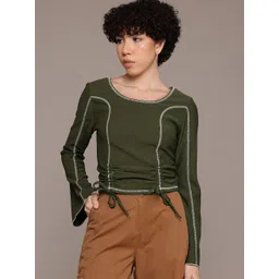 The Roadster Lifestyle Co. Ruched Ribbed Bell Sleeve Top-picture-10