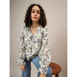 The Roadster Lifestyle Co. Ruffled Floral Printed Shirt Style Top-picture-38