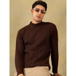 The Roadster Lifestyle Co Self Design Cable Knit High Neck Sweater-picture-22