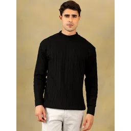 The Roadster Lifestyle Co Self Design Cable Knit High Neck Sweater-picture-17